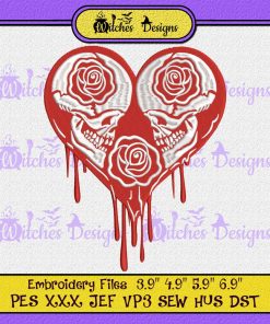 Valentine Skull Rose Heart Embroidery