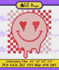 Checkered Drippy Smiley Face Embroidery