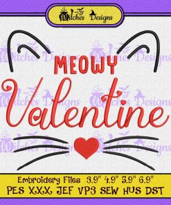 Cute Meowy Valentine Cat Lovers Embroidery