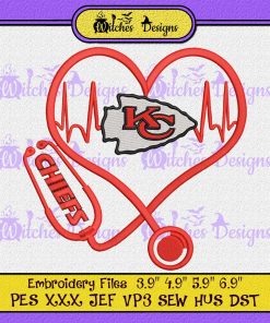 Nurse Love Kansas City Chiefs Heartbeat Embroidery