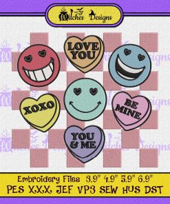 Smiley Candy Hearts Funny Valentine's Day Embroidery