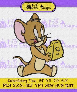 Funny Jerry Mouse With Cheese Embroidery