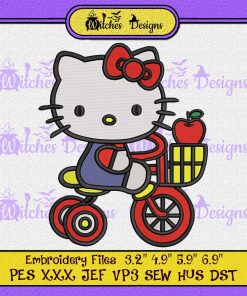 Hello Kitty Riding A Bike Embroidery
