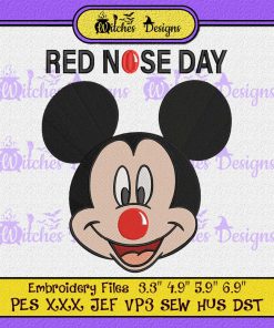 Mickey Mouse Red Nose Day Embroidery