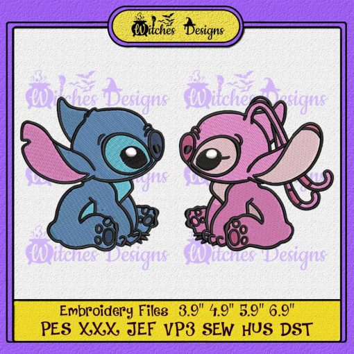 Stitch And Angel Valentine Embroidery Design - Witches Designs