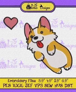 Corgi-Dog-Chasing-The-Heart-Embroidery-File