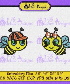 Bee Cartoon In Love Embroidery