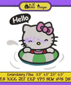 Hello Kitty Summer Swimming Funny Embroidery