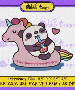 Panda Milk Tea Unicorn Embroidery