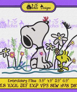 Snoopy and Woodstock with Flower Embroidery