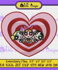 Heart Powerpuff Cartoon Embroidery