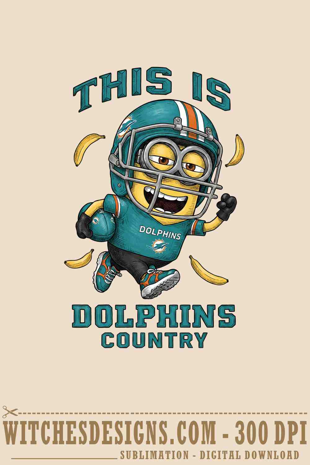 Miami Dolphins PNG digital download featuring Minions