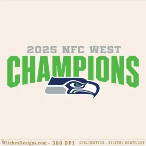 Seattle Seahawks svg logo with 2025 NFC West Champions text in green and navy