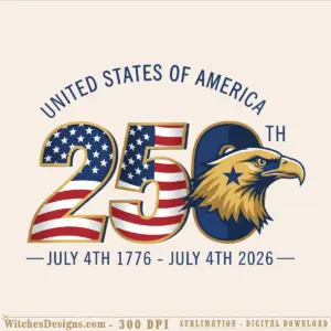 250th usa png featuring golden eagle with stars, American flag stripe numerals reading 250, and patriotic navy blue background for sublimation and DTF projects