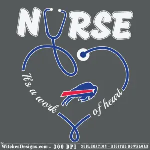 Buffalo Bills nurse svg showing a stethoscope forming a heart shape with the Bills buffalo logo at the center, navy and red colors.