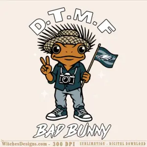 Philadelphia Eagles svg design featuring a cartoon mascot wearing a vintage hat, holding an Eagles flag and camera, throwing a peace sign, styled in retro colors with bold outlines.