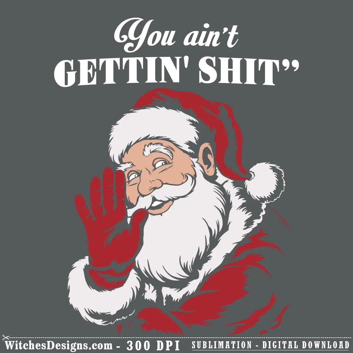 Free santa png showing a smiling, winking Santa with white beard and red suit, waving hand, perfect for Christmas t-shirts and tumblers