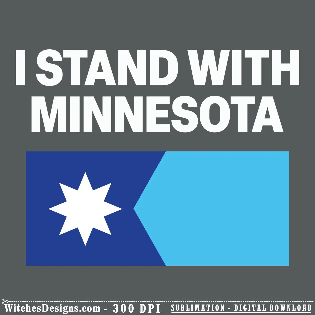 Minnesota Strong svg design with white eight-pointed star on navy blue panel transitioning to bright sky blue, clean geometric state pride graphic