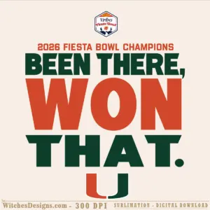 Fiesta Bowl svg design celebrating Miami Hurricanes 2026 championship with 'Been There, Won That' text in green and red.
