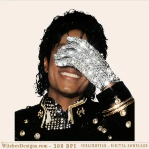 Michael Jackson png clipart showing the iconic pop star in black studded jacket and silver glove, 4500x4500 px for sublimation and DTF printing.