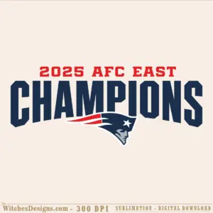 New England Patriots 2025 SVG showing AFC East Champions text with team logo in navy, red, and white