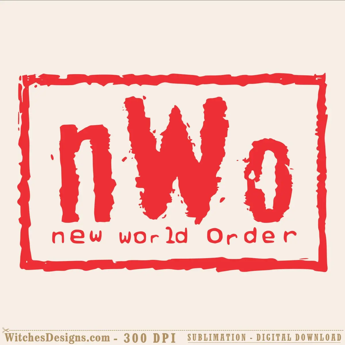 NWO New World Order svg design with distressed red letters and jagged border frame on white background