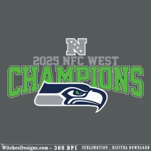 Seattle Seahawks svg logo with 2025 NFC West Champions text in green and navy, official NFL design file for cutting and printing