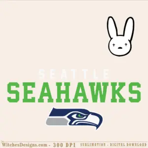Seattle Seahawks svg design showing the official team eagle logo paired with a simple cartoon rabbit face with closed eyes and a neutral expression.