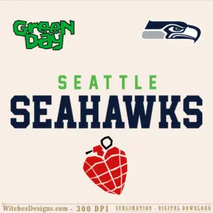 Seattle Seahawks svg design mashup with Green Day logo and apple graphic in navy, green, and red for Cricut Silhouette cutting