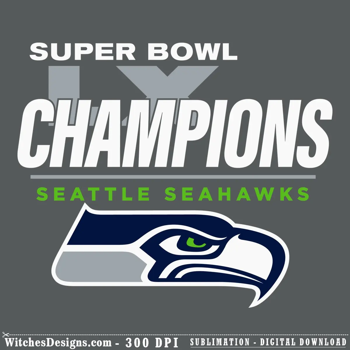 Seattle Seahawks svg design featuring a bold navy eagle head profile with white outline, bright green eye, and gray accent band.
