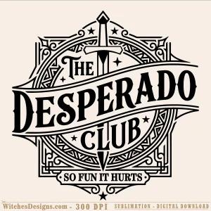 The Desperado Club svg design featuring an ornate sword inside a decorative frame with stars and scrollwork, inspired by Dungeon Crawler Carl.